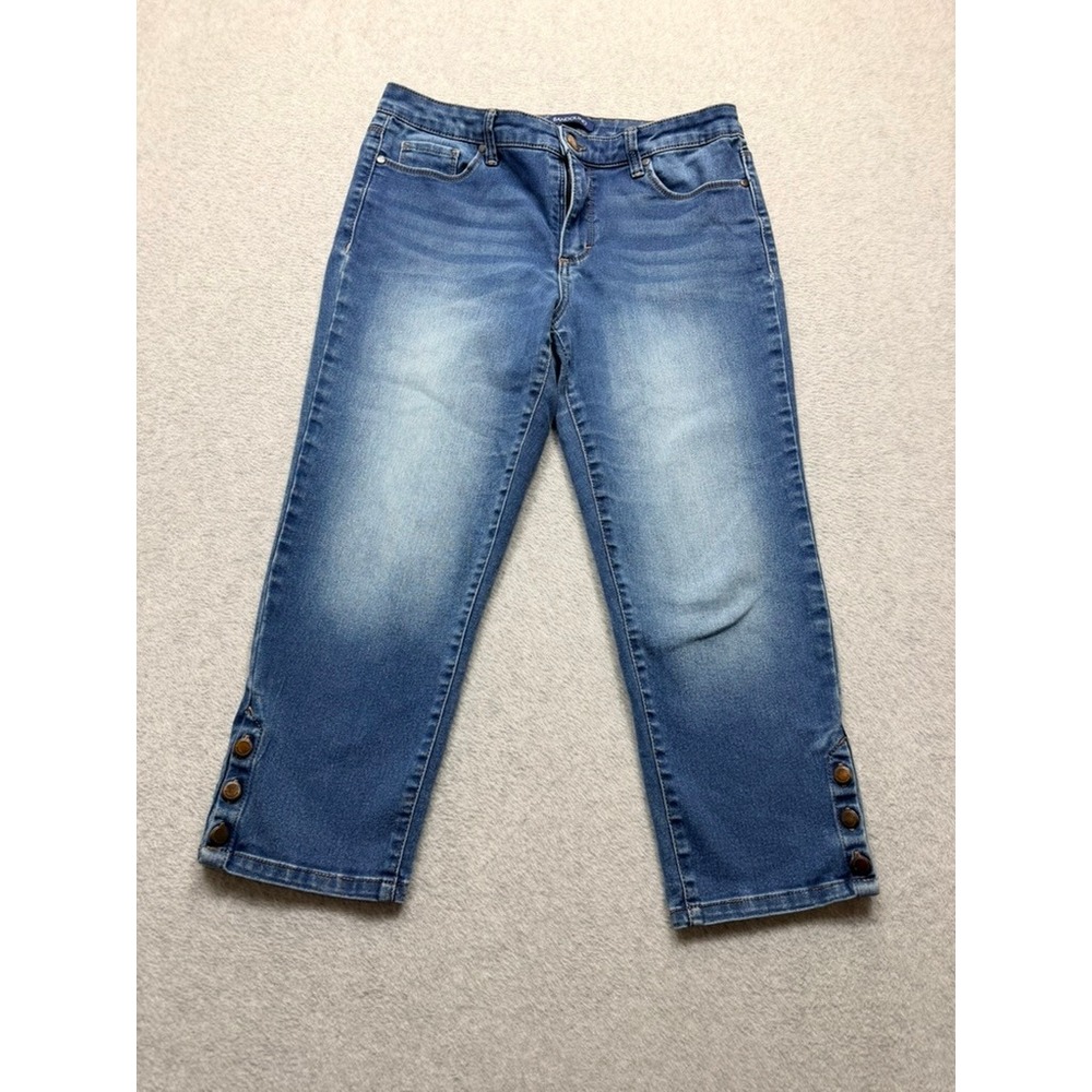 Bandolino Blu Mandie Womens Button Hem Capri Jeans Medium Wash Denim Size 8